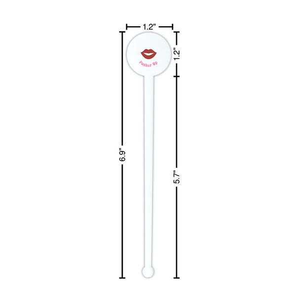 Lips (Pucker Up) White Plastic 7" Stir Stick - Round - Dimensions