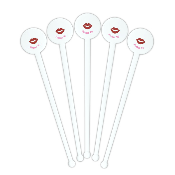 Lips (Pucker Up) White Plastic 7" Stir Stick - Round - Fan View