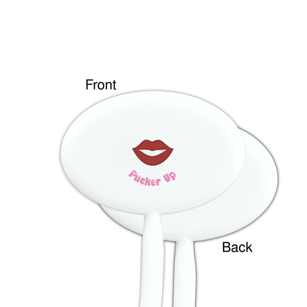 Lips (Pucker Up) White Plastic 7" Stir Stick - Single Sided - Oval - Front & Back