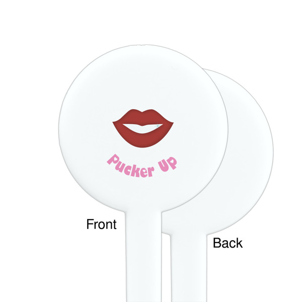 Lips (Pucker Up) White Plastic 7" Stir Stick - Single Sided - Round - Front & Back