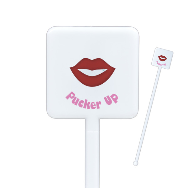 Custom Lips (Pucker Up) Square Plastic Stir Sticks - Single Sided