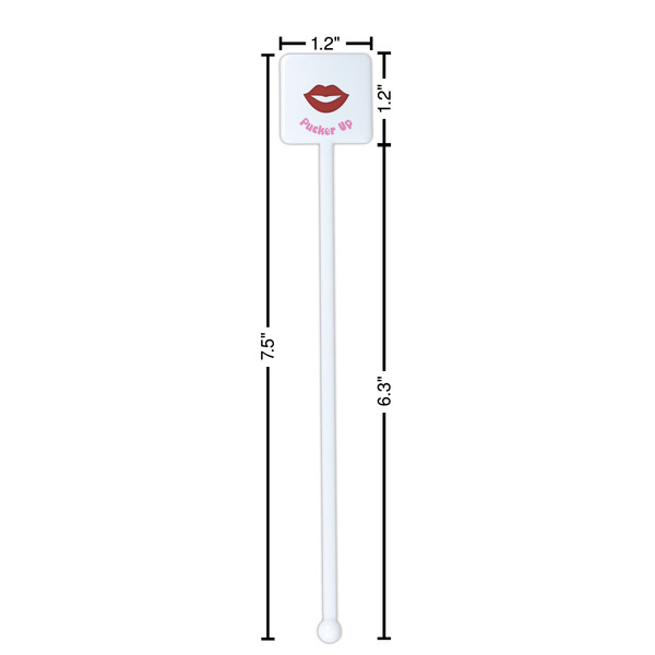 Lips (Pucker Up) White Plastic Stir Stick - Square - Dimensions