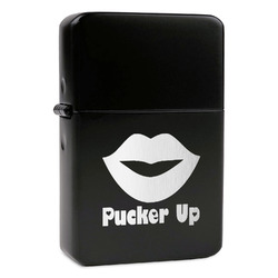 Lips (Pucker Up) Windproof Lighter - Black - Double Sided & Lid Engraved