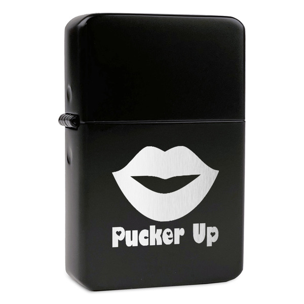 Custom Lips (Pucker Up) Windproof Lighter - Black - Single Sided
