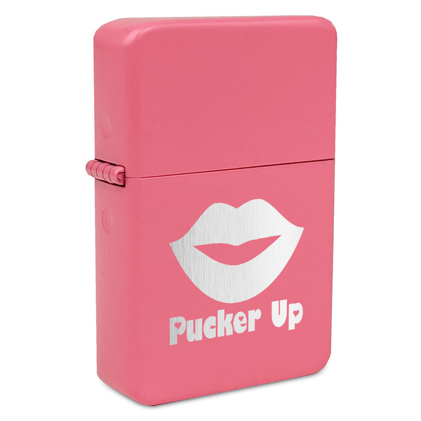 Custom Lips (Pucker Up) Windproof Lighter - Pink - Single Sided & Lid Engraved