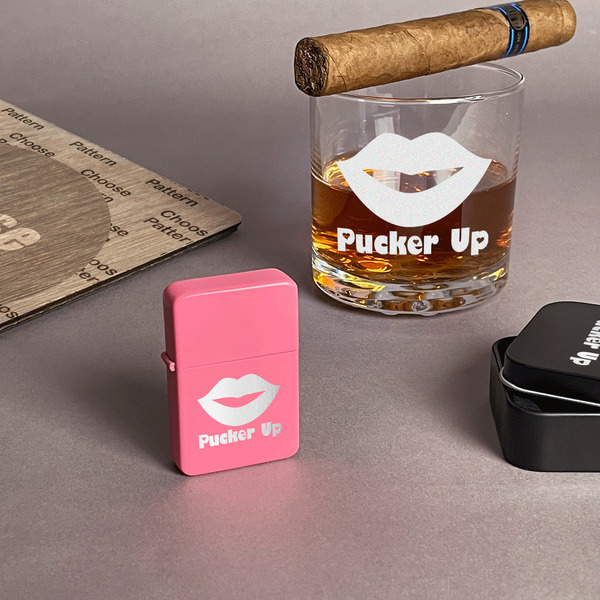 Lips (Pucker Up) Windproof Lighters - Pink - In Context