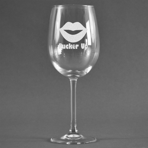 Custom Lips (Pucker Up) Wine Glass - Engraved