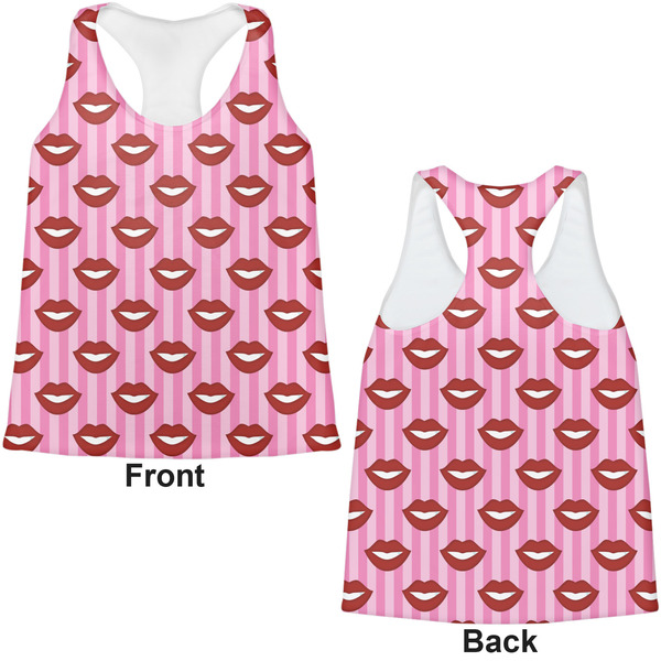 Lips (Pucker Up) Womens Racerback Tank Tops - Medium - Front and Back