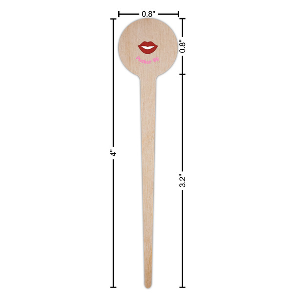 Lips (Pucker Up) Wooden 4" Food Pick - Round - Dimensions