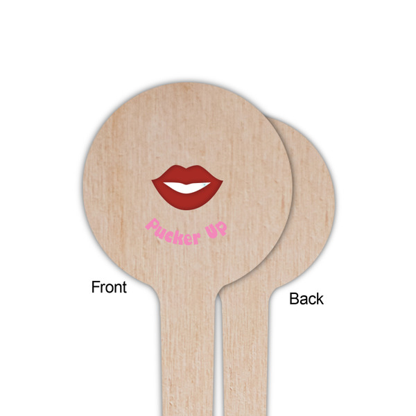 Lips (Pucker Up) Wooden 4" Food Pick - Round - Single Sided - Front & Back