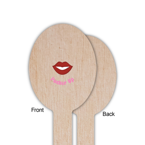 Lips (Pucker Up) Wooden Food Pick - Oval - Single Sided - Front & Back