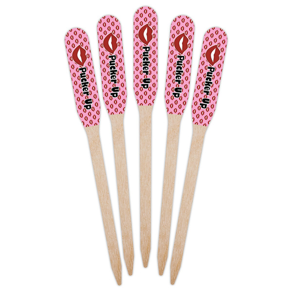 Lips (Pucker Up) Wooden Food Pick - Paddle - Fan View