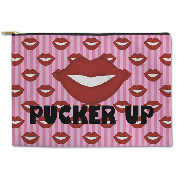 Custom Lips (Pucker Up) Zipper Pouch - Large - 12.5"x8.5"