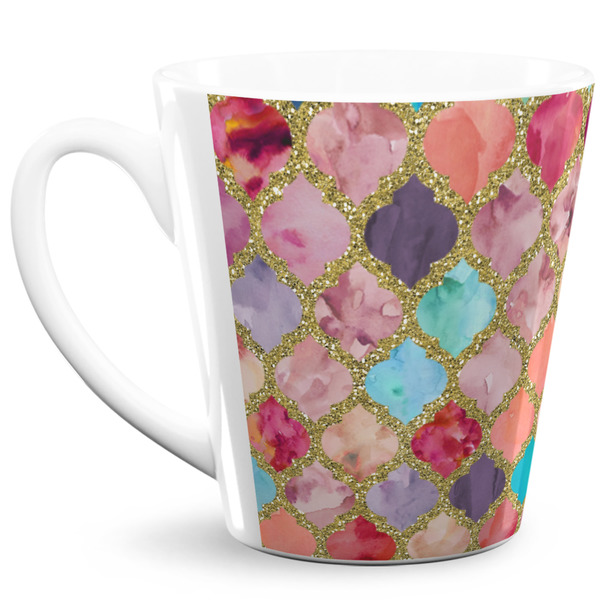 Custom Glitter Moroccan Watercolor 12 Oz Latte Mug
