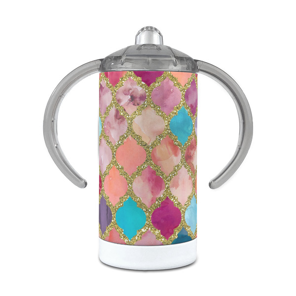 Custom Glitter Moroccan Watercolor 12 oz Stainless Steel Sippy Cup