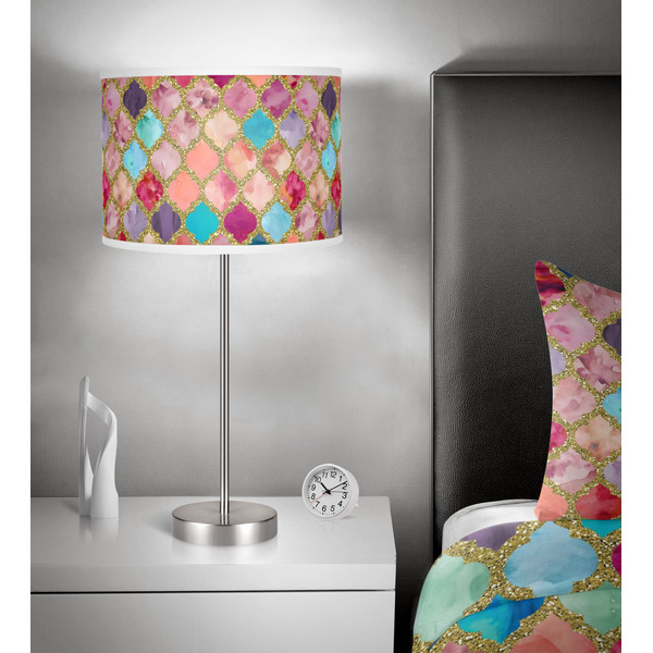 Glitter Moroccan Watercolor 13 inch drum lamp shade - in room