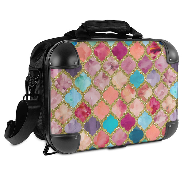 Custom Glitter Moroccan Watercolor Hard Shell Briefcase - 15"