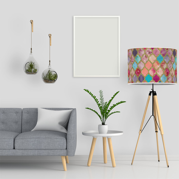 Glitter Moroccan Watercolor 16" Drum Lampshade - LIFESTYLE