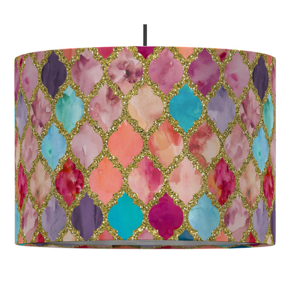 Custom Glitter Moroccan Watercolor 16" Drum Pendant Lamp - Fabric