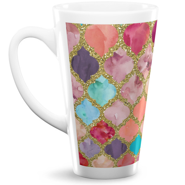 Custom Glitter Moroccan Watercolor 16 Oz Latte Mug