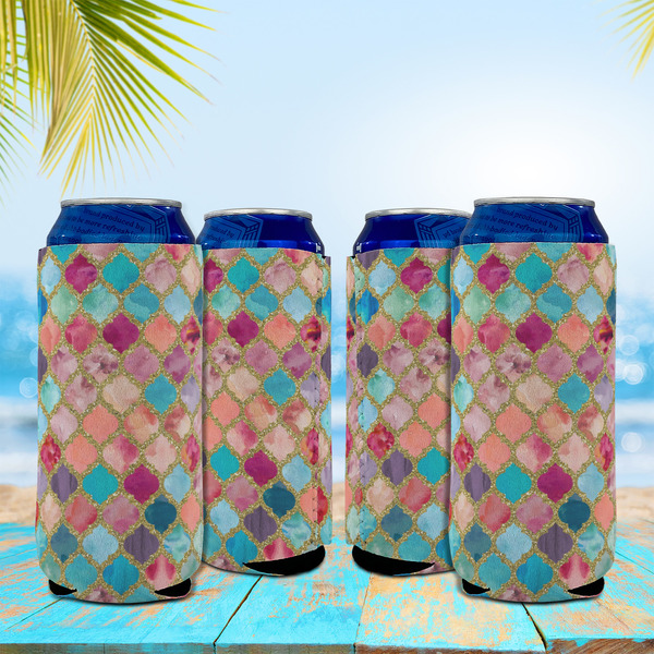 Glitter Moroccan Watercolor 16oz Can Sleeve - Set of 4 - LIFESTYLE