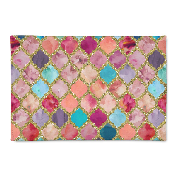 Custom Glitter Moroccan Watercolor Patio Rug