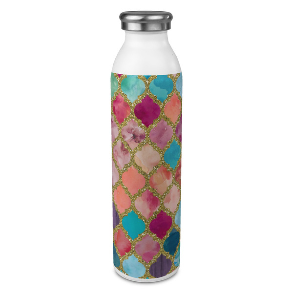 Custom Glitter Moroccan Watercolor 20oz Stainless Steel Water Bottle - Full Print