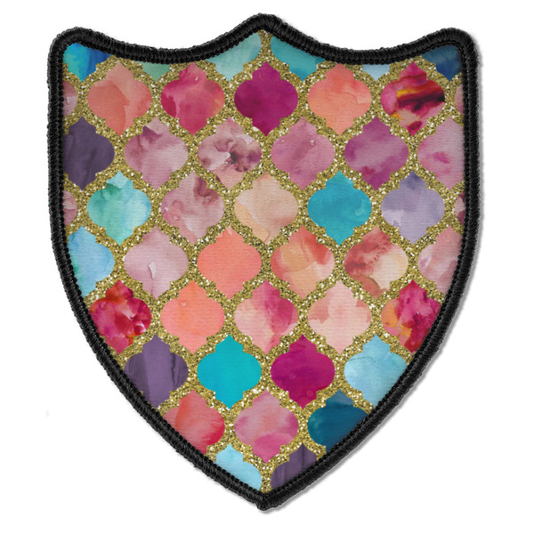 Custom Glitter Moroccan Watercolor Iron On Shield Patch B