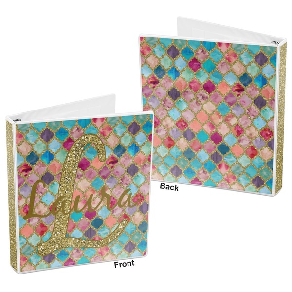 Glitter Moroccan Watercolor 3-Ring Binder Front and Back