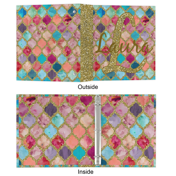 Glitter Moroccan Watercolor 3 Ring Binders - Full Wrap - 1" - APPROVAL