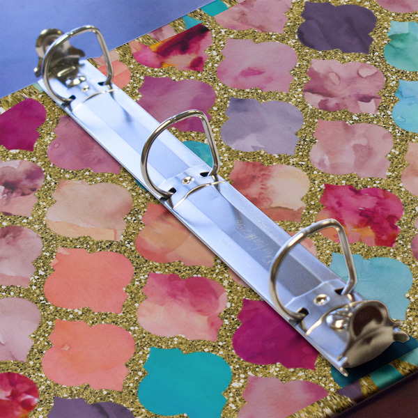 Glitter Moroccan Watercolor 3 Ring Binders - Full Wrap - 1" - DETAIL