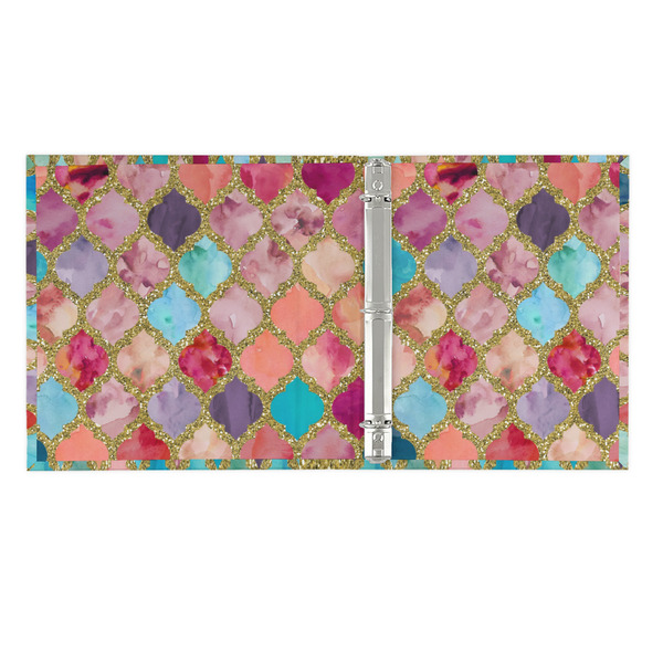 Glitter Moroccan Watercolor 3 Ring Binders - Full Wrap - 1" - OPEN INSIDE