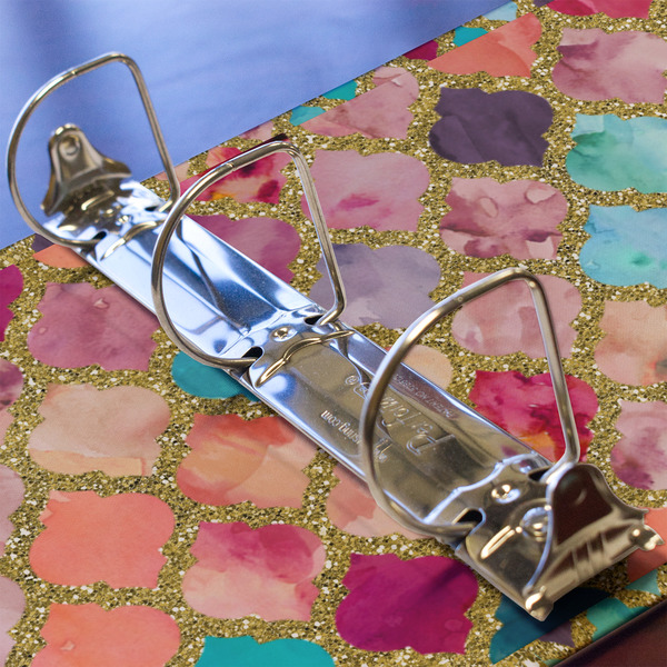 Glitter Moroccan Watercolor 3 Ring Binders - Full Wrap - 2" - DETAIL