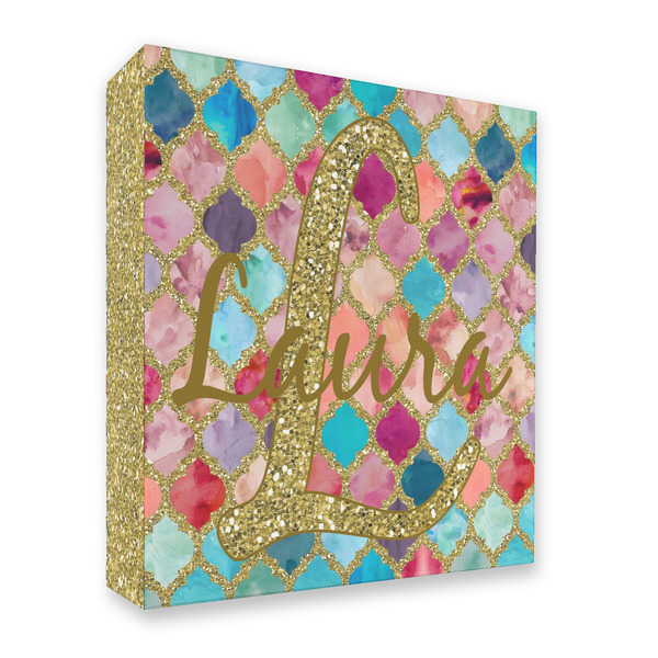 Custom Glitter Moroccan Watercolor 3 Ring Binder - Full Wrap - 2"