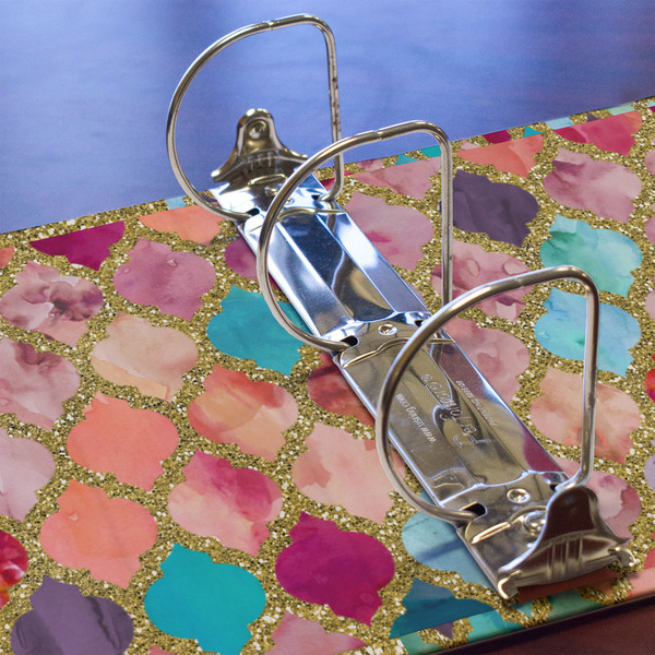 Glitter Moroccan Watercolor 3 Ring Binders - Full Wrap - 3" - DETAIL