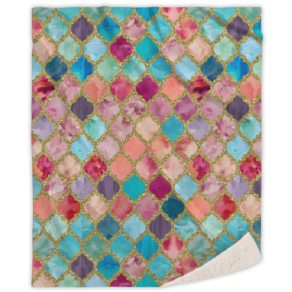 Custom Glitter Moroccan Watercolor Sherpa Throw Blanket