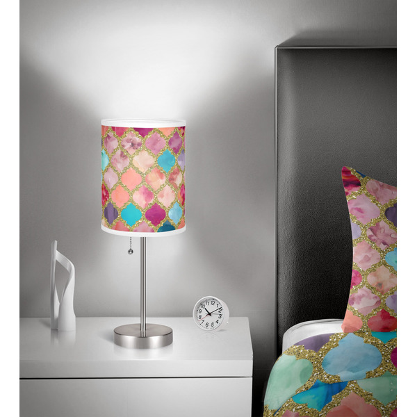Glitter Moroccan Watercolor 7 inch drum lamp shade - in room