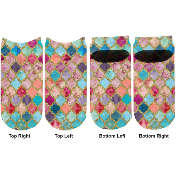 Glitter Moroccan Watercolor Adult Ankle Socks - Double Pair - Front and Back - Apvl