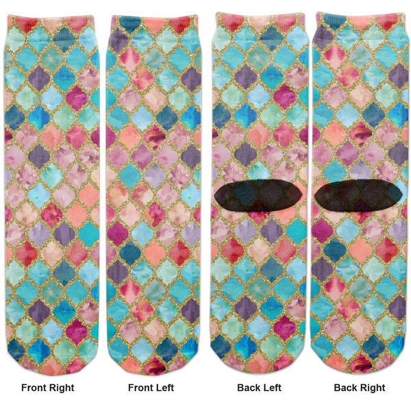 Glitter Moroccan Watercolor Adult Crew Socks - Double Pair - Front and Back - Apvl