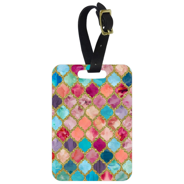 Custom Glitter Moroccan Watercolor Metal Luggage Tag