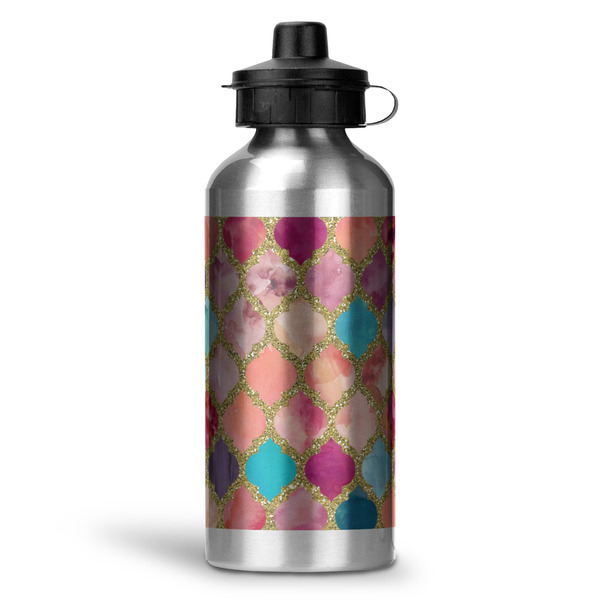 Custom Glitter Moroccan Watercolor Water Bottle - Aluminum - 20 oz