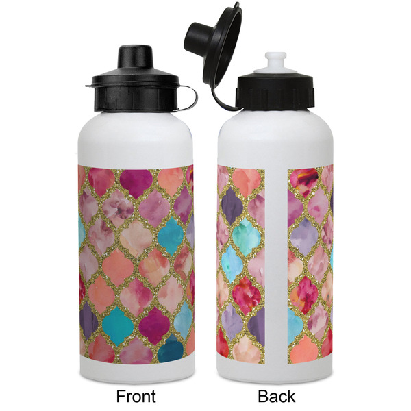 Glitter Moroccan Watercolor Aluminum Water Bottle - White APPROVAL