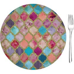 Glitter Moroccan Watercolor Glass Appetizer / Dessert Plate 8"