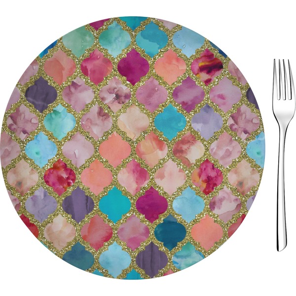 Custom Glitter Moroccan Watercolor 8" Glass Appetizer / Dessert Plates - Single or Set