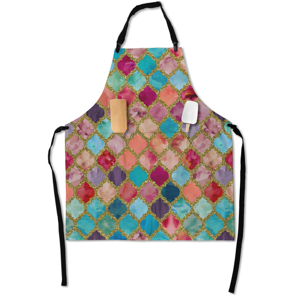 Custom Glitter Moroccan Watercolor Apron With Pockets