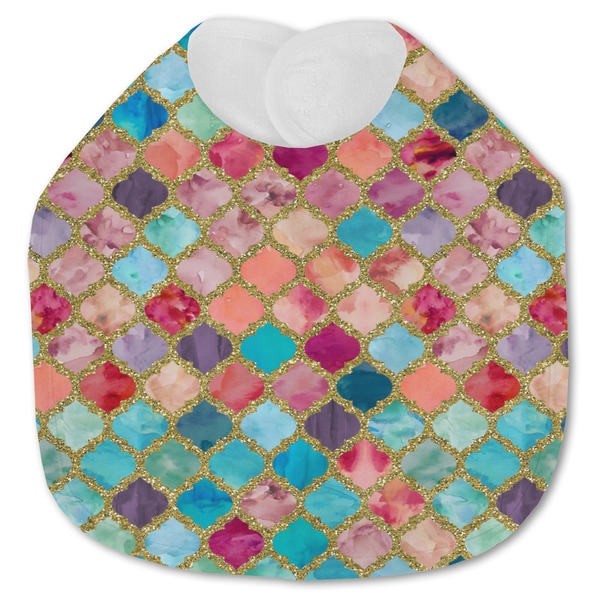 Custom Glitter Moroccan Watercolor Jersey Knit Baby Bib