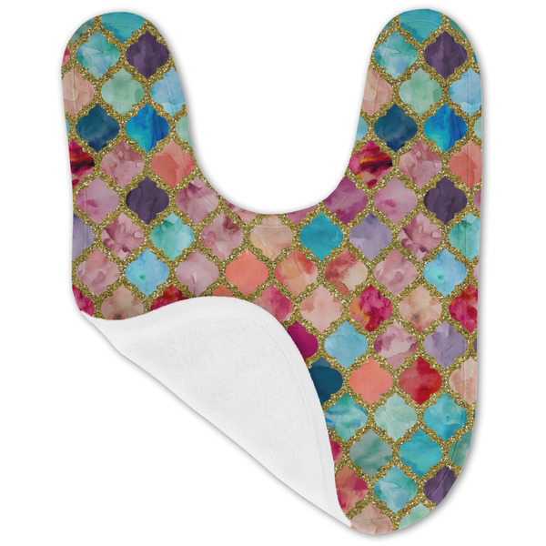 Glitter Moroccan Watercolor Baby Bib - AFT folded