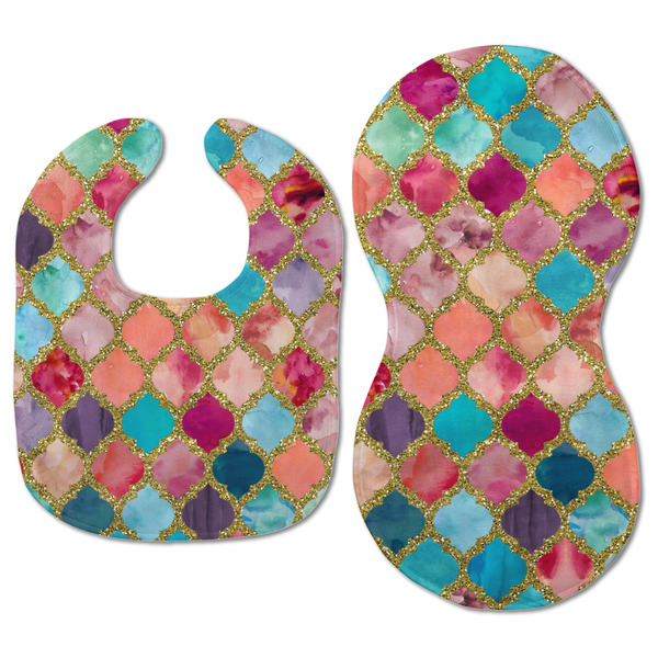 Glitter Moroccan Watercolor Baby Bib & Burp Set - Approval (new bib & burp)