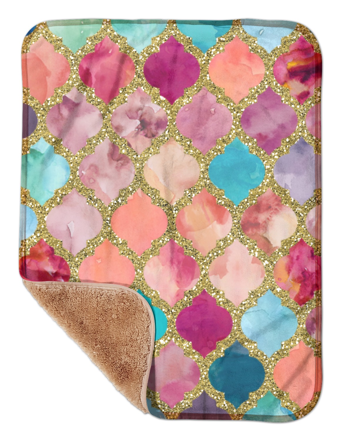 Custom Glitter Moroccan Watercolor Sherpa Baby Blanket - 30" x 40 ...