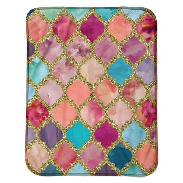 Glitter Moroccan Watercolor Baby Sherpa Blanket - Flat